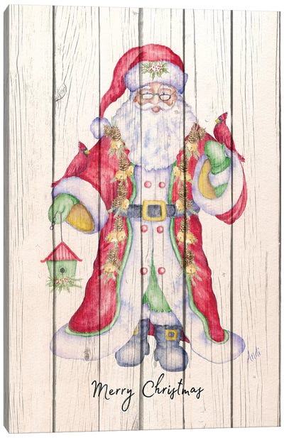 Santa & Cardinal I Canvas Art Print - Rustic Winter