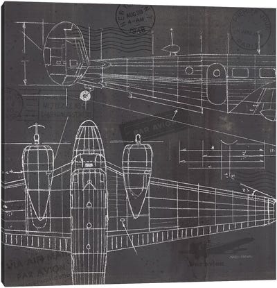 Plane Blueprint II Canvas Art Print - Aviation Blueprints