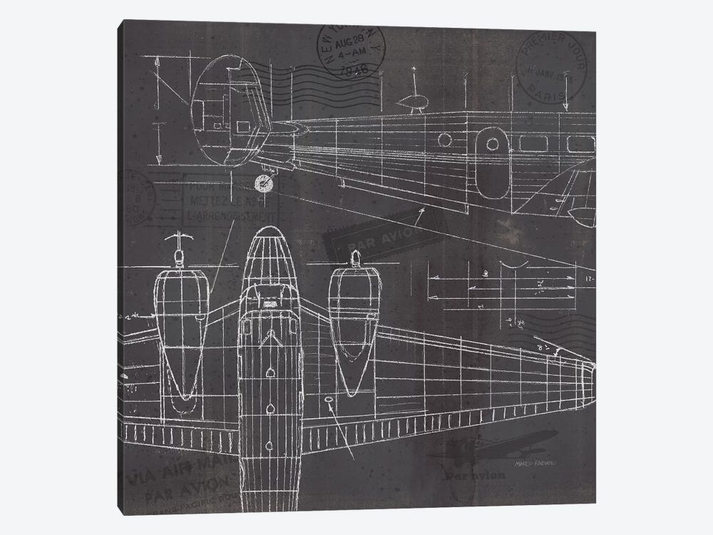Plane Blueprint II by Marco Fabiano 1-piece Canvas Wall Art