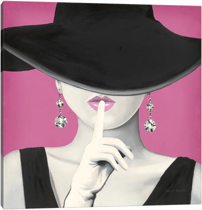 Haute Chapeau I PInk Canvas Art Print - Black & Pink