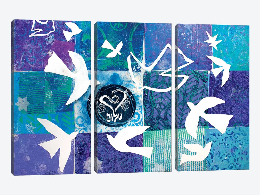 Flight Of Matisse's Doves by Michele Pulver Feldman 3-piece Canvas Print