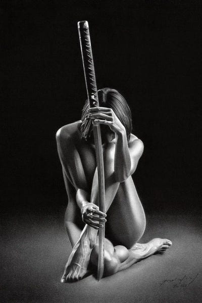 Black & White Drawings & Illustrations: Girl With Katana by Miro Gradinscak