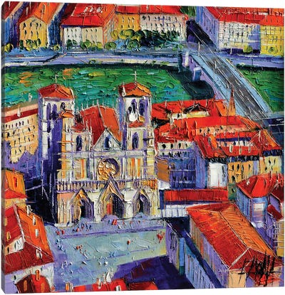 View Over Cathedral Saint-Jean, Lyon Canvas Art Print - Mona Edulesco