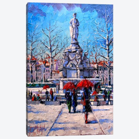 Winter City Scene - The Square Maréchal Lyautey In Lyon Canvas Print #MGE105} by Mona Edulesco Canvas Art Print