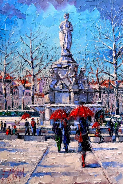 Mona Edulesco: Winter City Scene - The Square Maréchal Lyautey In Lyon by Mona Edulesco