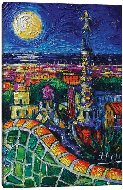Barcelona Nightscape Canvas Art Print - Spain Art