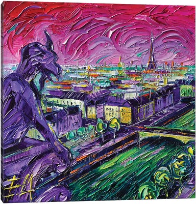Paris View with Gargoyles I Canvas Art Print - Mona Edulesco