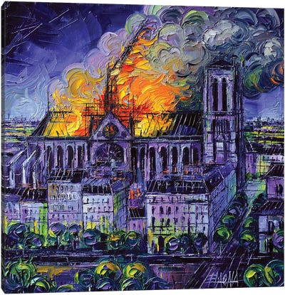 Notre Dame De Paris Fire Canvas Art Print - Mona Edulesco