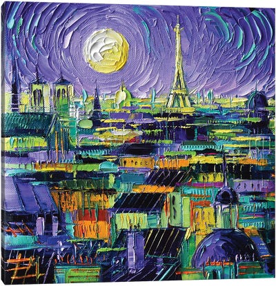Paris Purple Night Canvas Art Print