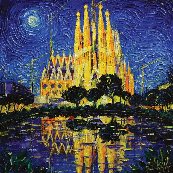 Famous Places Of Worship: Sagrada Familia Barcelona Mirrored by Mona Edulesco