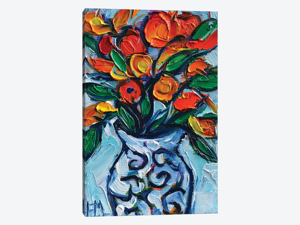 Abstract Orange Flowers In White Vase by Mona Edulesco 1-piece Art Print