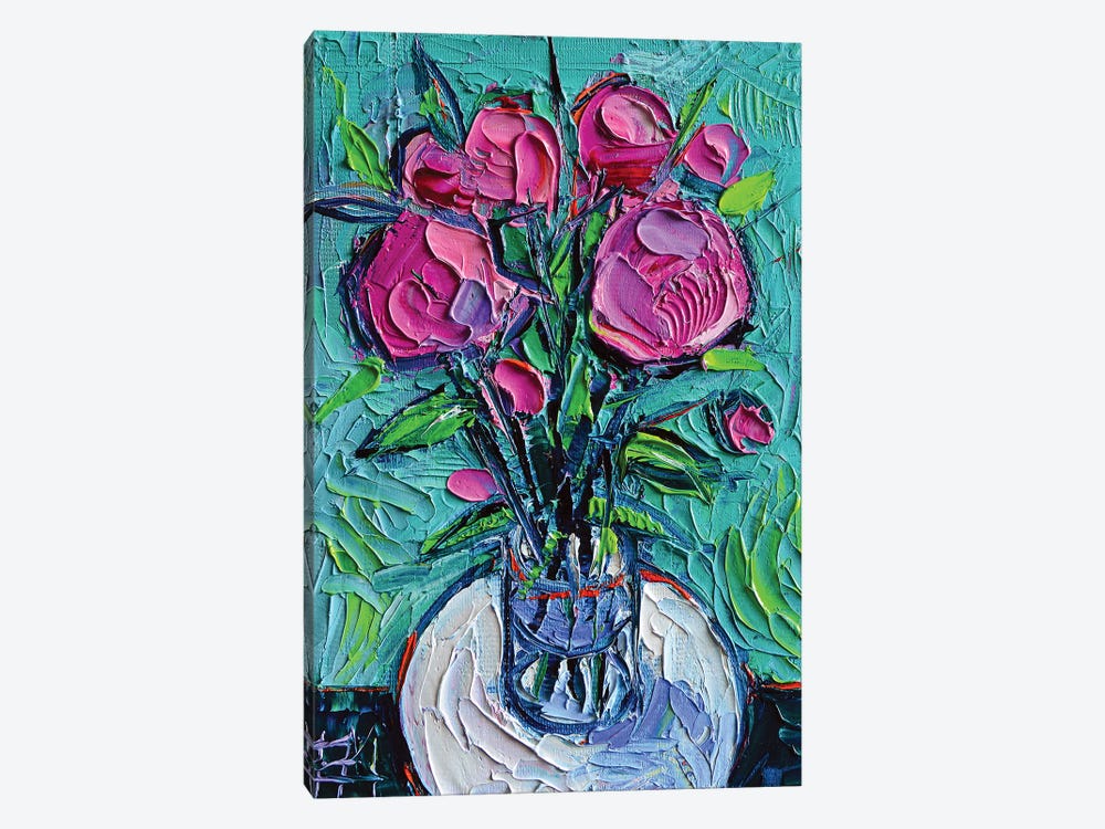 Abstract Peonies On White Table by Mona Edulesco 1-piece Canvas Print