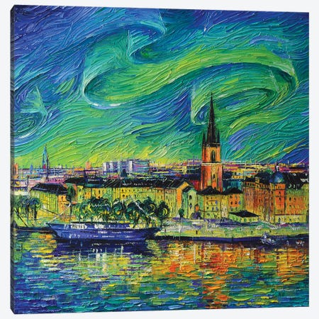 Aurora Borealis Over Stockholm Canvas Print #MGE131} by Mona Edulesco Canvas Art Print