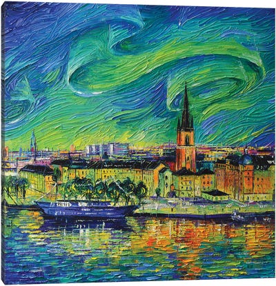 Aurora Borealis Over Stockholm Canvas Art Print - Sweden Art