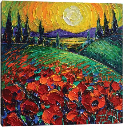 Poppyscape Sunset Canvas Art Print - French Country Décor