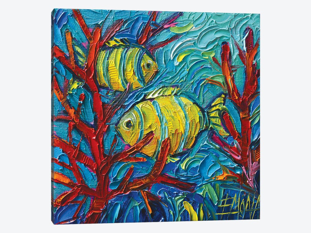 Tropical Yellow Fishes Underwater by Mona Edulesco 1-piece Canvas Art