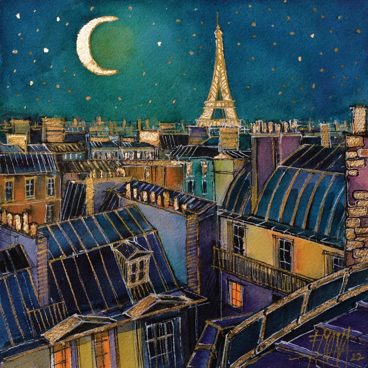 Night On The Paris Rooftops by Mona Edulesco wall art