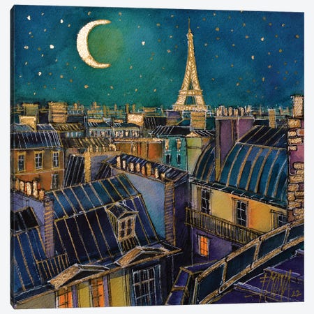 Night On The Paris Rooftops Canvas Print #MGE139} by Mona Edulesco Canvas Print