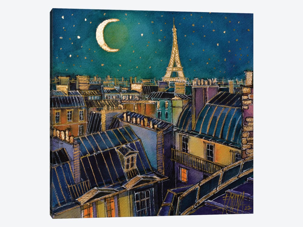 Night On The Paris Rooftops by Mona Edulesco 1-piece Canvas Artwork