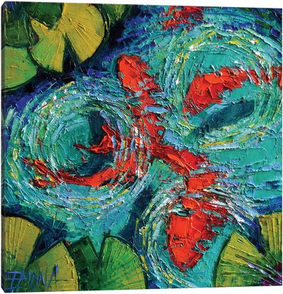 Colorful Koi Fishes In Lily Pond Canvas Art Print - Mona Edulesco