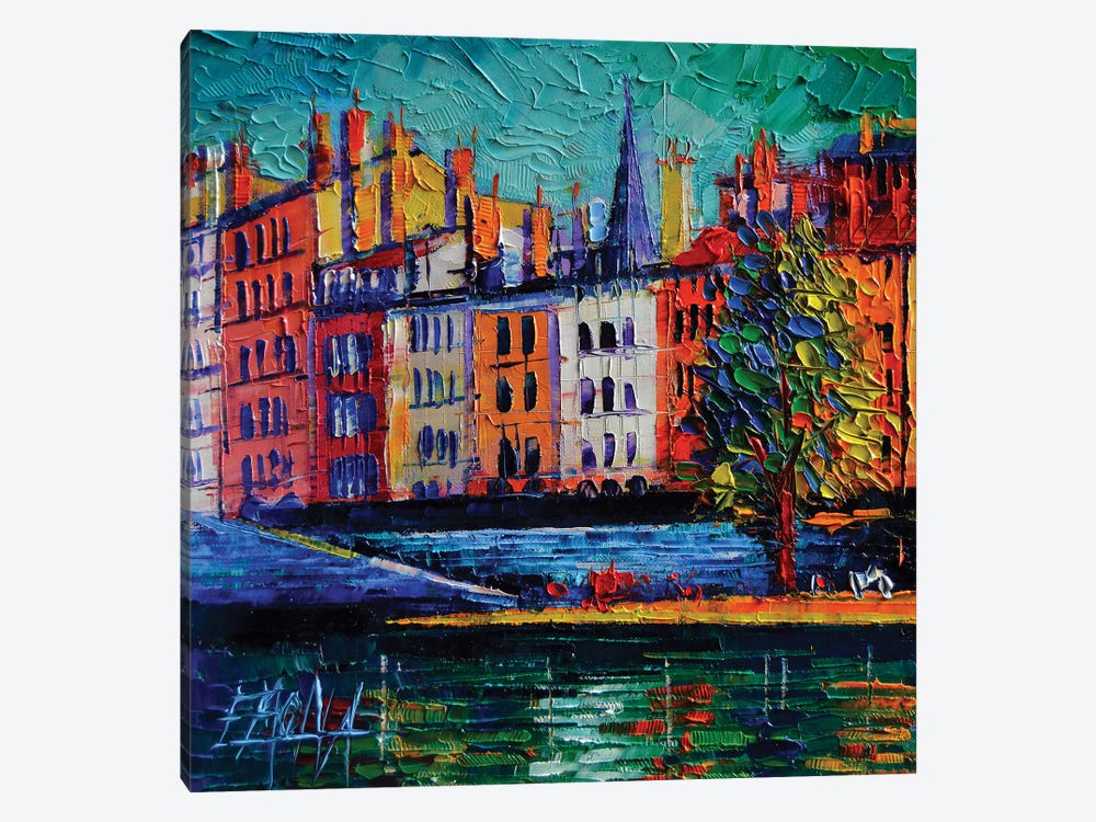 Colorful Waterfront In Lyon France by Mona Edulesco 1-piece Canvas Artwork