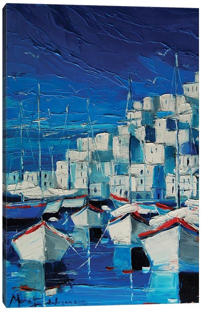 Greek Harbor Canvas Art Print - Mona Edulesco