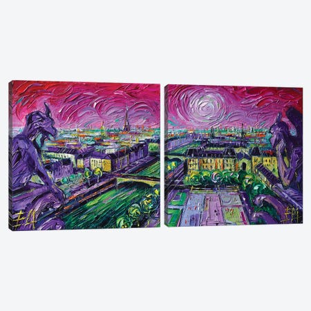 Paris View with Gargoyles Diptych Canvas Print Set #MGE2HSET001} by Mona Edulesco Canvas Wall Art