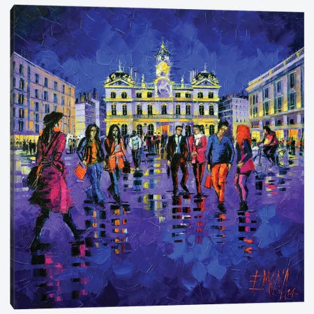 Lights And Colors In Terreaux Square Canvas Print #MGE36} by Mona Edulesco Canvas Artwork