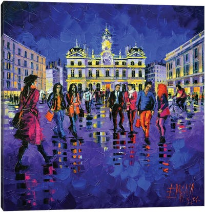Lights And Colors In Terreaux Square Canvas Art Print - Mona Edulesco