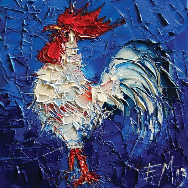 Chickens & Roosters: Little Abstract White Rooster by Mona Edulesco