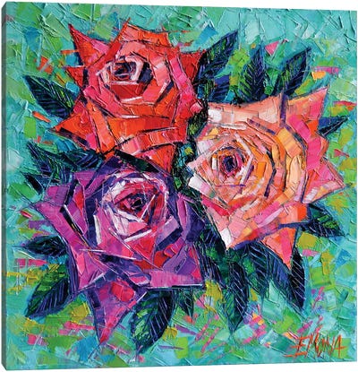Abstract Bouquet Of Roses Canvas Art Print - Mona Edulesco