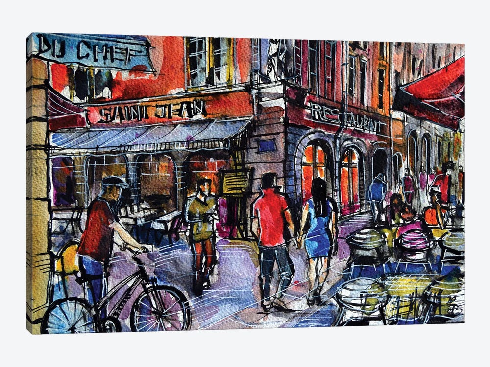 Lyon Cityscape - Rue Saint-Jean by Mona Edulesco 1-piece Canvas Print