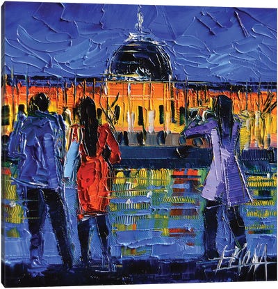 Lyon Sightseeing By Night Canvas Art Print - Current Day Impressionism Art
