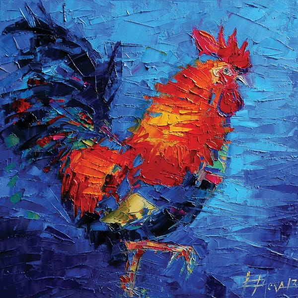 Chickens & Roosters: Abstract Colorful Rooster by Mona Edulesco