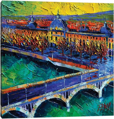 Pont Wilson And Hôtel-Dieu de Lyon Canvas Art Print - Intense Impressionism