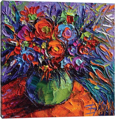 Abstract Floral On Orange Table Canvas Art Print - Mona Edulesco