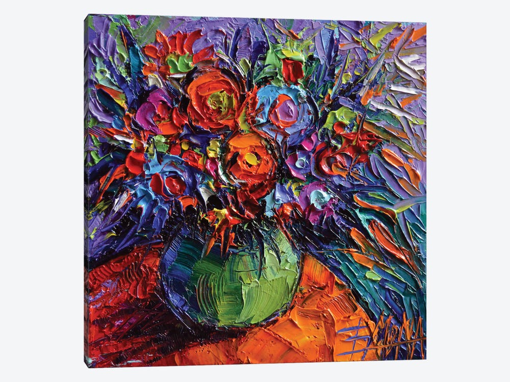 Abstract Floral On Orange Table by Mona Edulesco 1-piece Canvas Print
