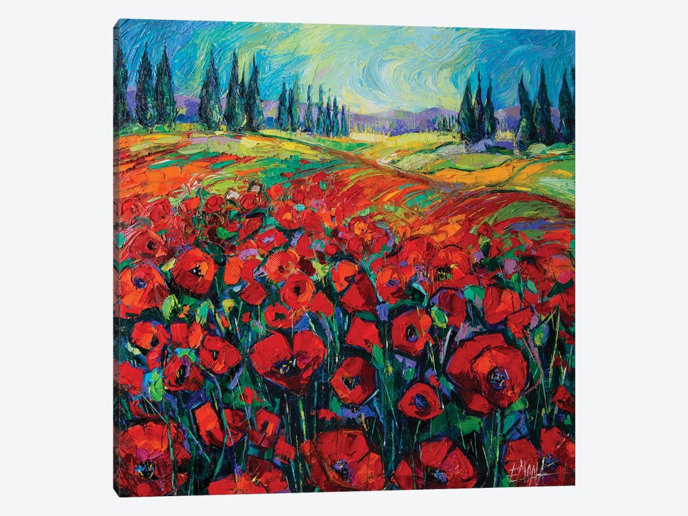 Poppies And Cypresses by Mona Edulesco 1-piece Canvas Print