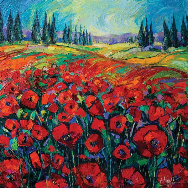 Gardens & Floral Landscapes: Poppies And Cypresses by Mona Edulesco