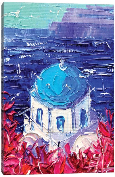 Santorini Church Cupola Canvas Art Print - Blue Domed Church Santorini