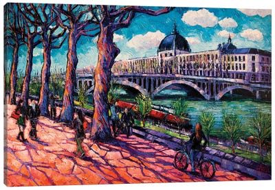 Spring On The Banks Of The Rhône, Lyon France Canvas Art Print - Mona Edulesco