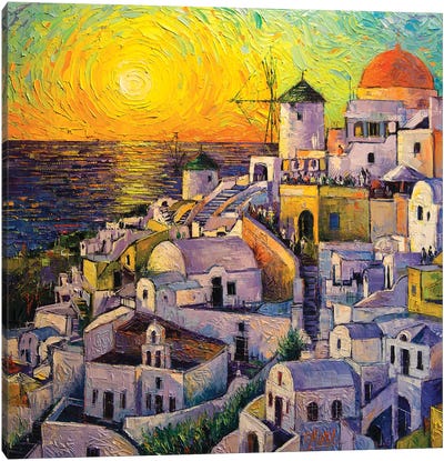 Sunset In Santorini Canvas Art Print - Mona Edulesco