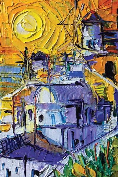 Sunset Light In Oia - Mini Santorini Cityscape by Mona Edulesco framed wall art