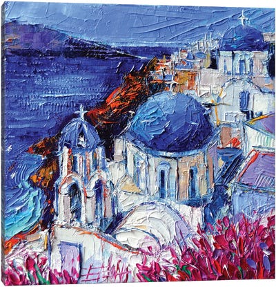 The Blue Domed Churches In Oia Santorini Canvas Art Print - Santorini Art