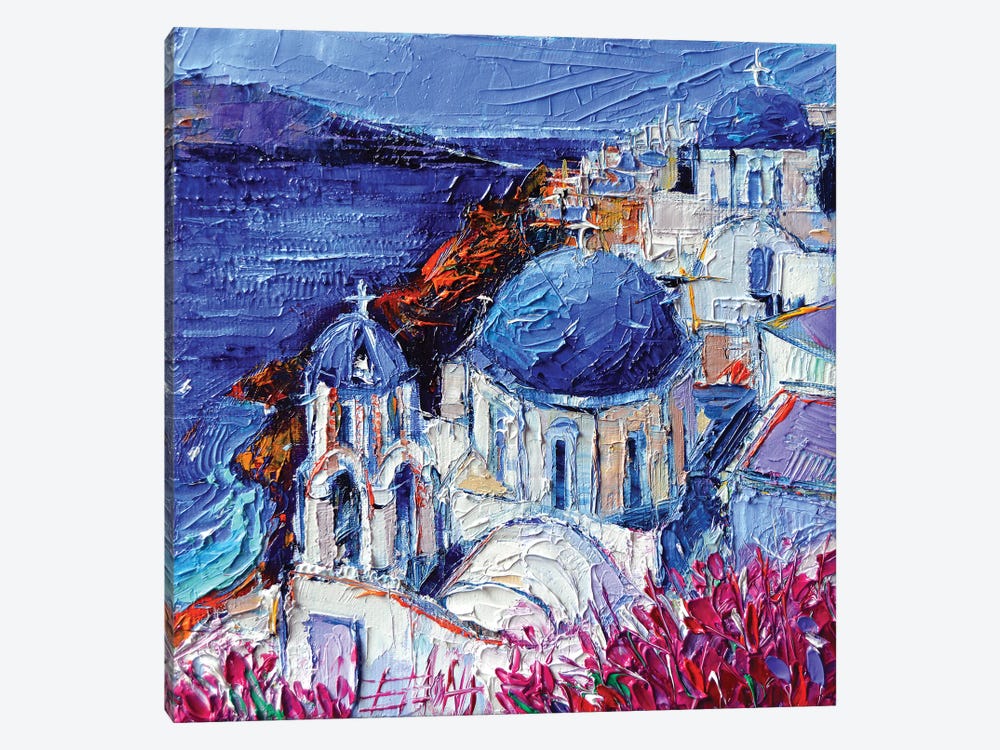 The Blue Domed Churches In Oia Santorini by Mona Edulesco 1-piece Canvas Art