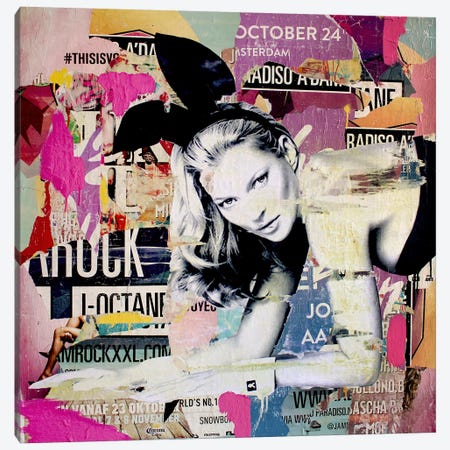 Kate Moss Playin' Bad Bunny Canvas Print #MGF13} by Michiel Folkers Canvas Artwork