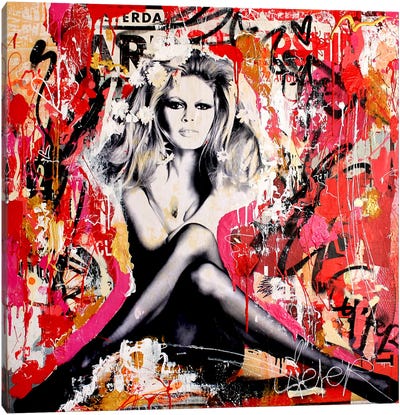 Brigitte Is In St.Tropez Again I Canvas Art Print - Street Art & Graffiti