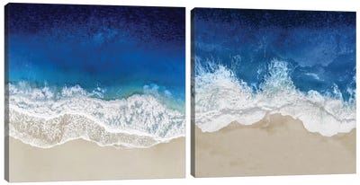 Indigo Ocean Waves Diptych Canvas Art Print - Art Sets | Triptych & Diptych Wall Art