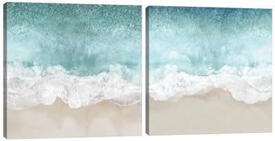 Ocean Waves Diptych Canvas Art Print - Sandy Beach Art