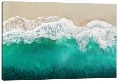 Teal Ocean Waves From Above I Canvas Art Print - Water Close-Up Art